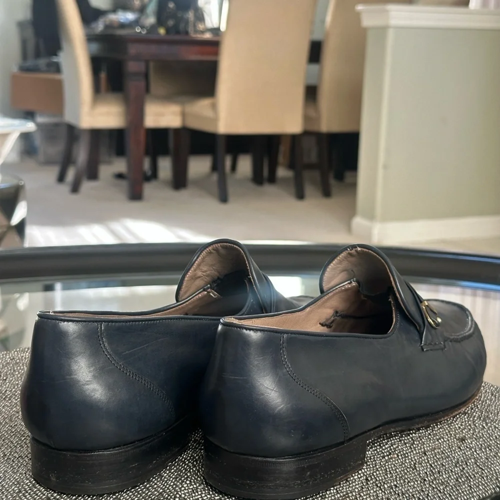 Bally Men’s Leather Loafers - Navy Slip-On Dress Shoes, Size 13M Made in Italy